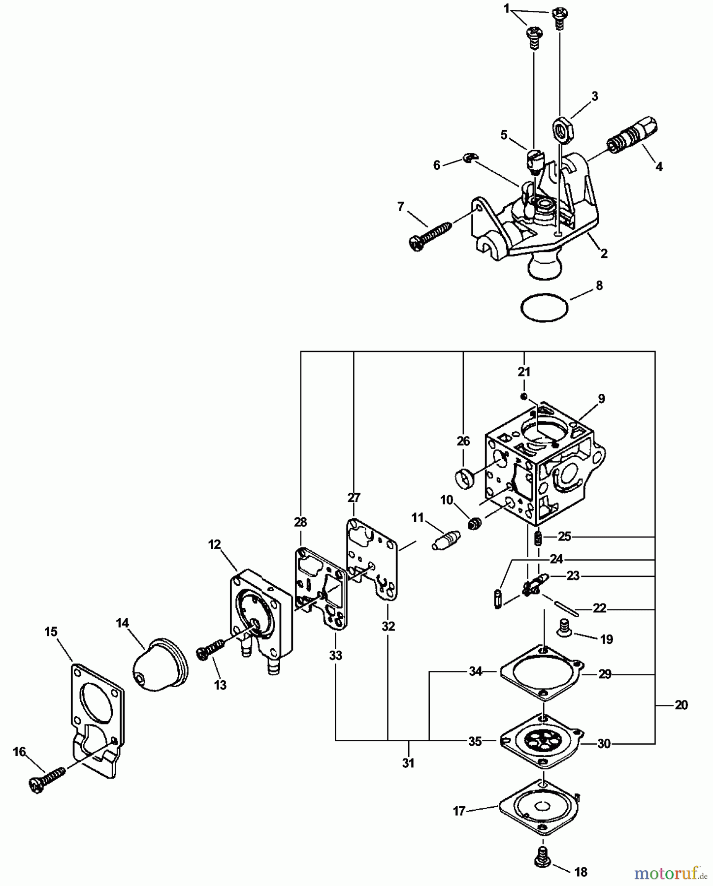 Echo Trimmer, Faden / Bürste PAS-230 - Echo Power Unit, S/N: 05001001 - 05999999 Carburetor -- RB-K66 S/N: 05001001 - 05001953