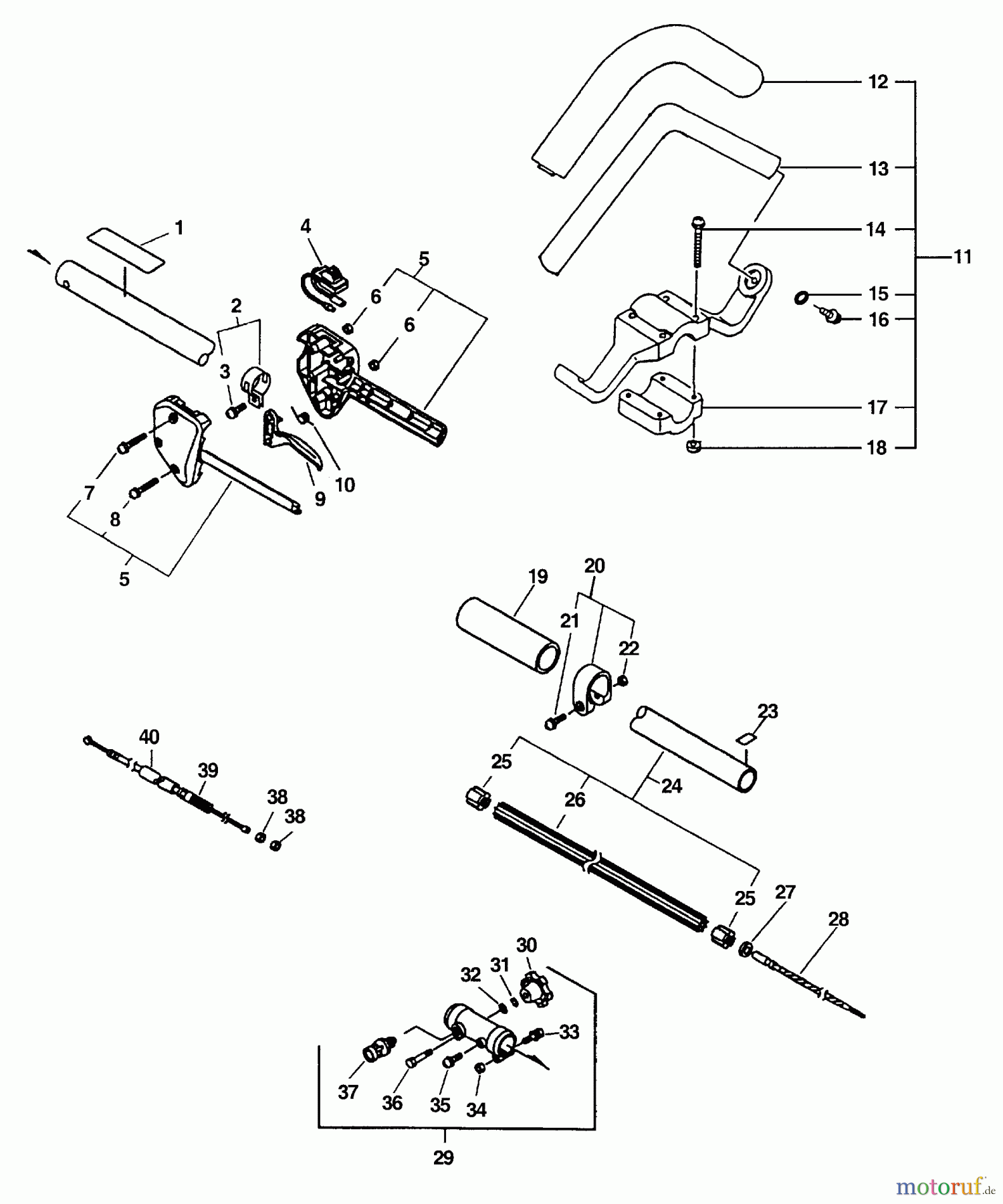 Echo Trimmer, Faden / Bürste PAS-2400 - Echo Power Unit (Type 1E) Driveshaft, Coupling, Handles, Throttle, Stop Switch