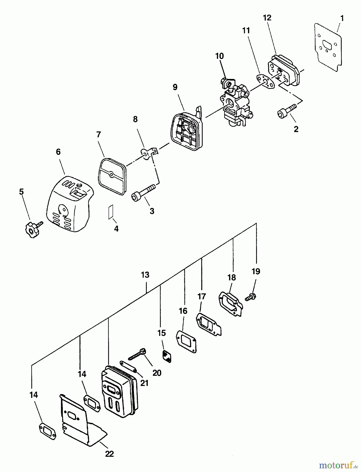 Echo Trimmer, Faden / Bürste PAS-2400 - Echo Power Unit (Type 1E) Intake, Exhaust, Air Filter