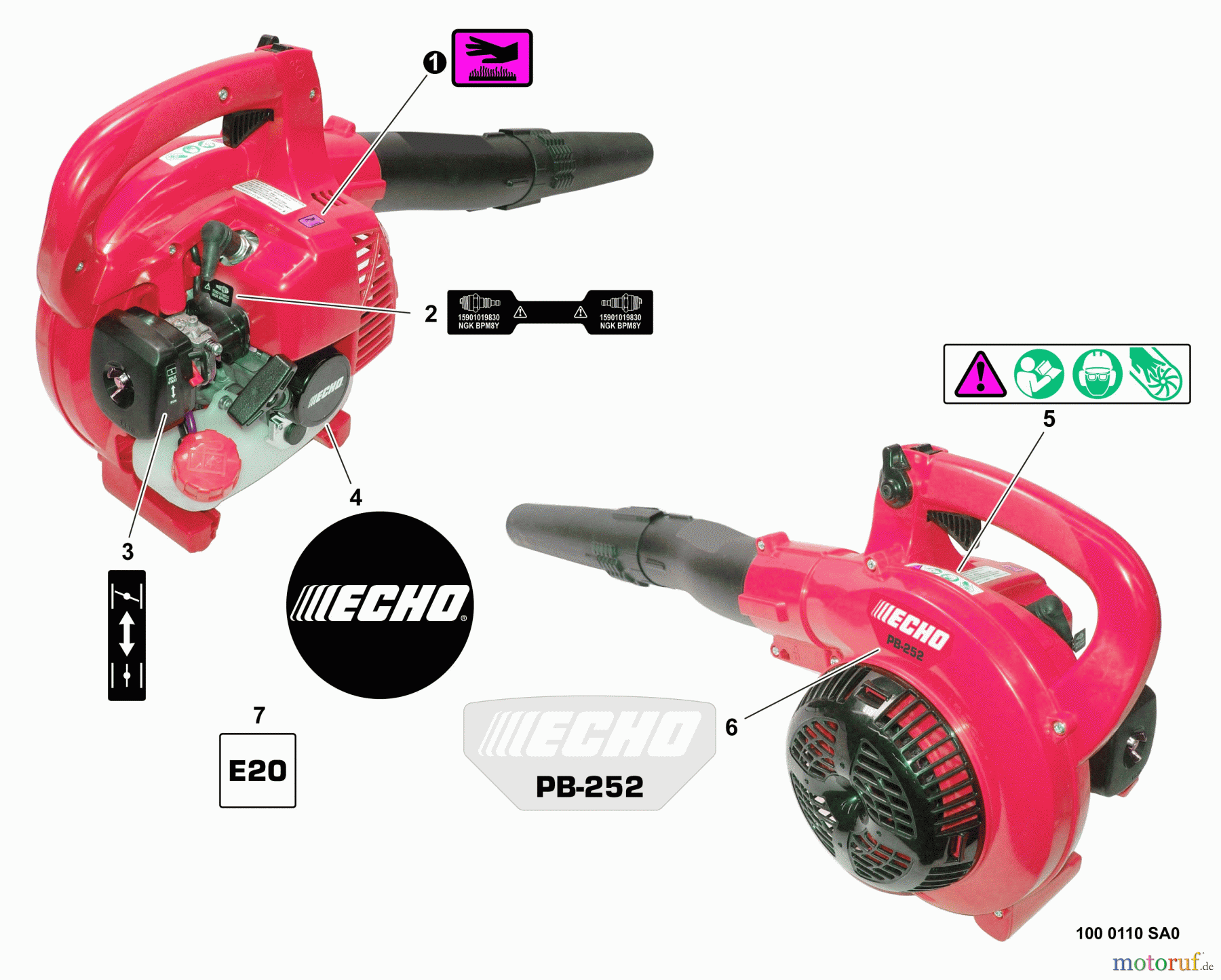 Echo Bläser / Sauger / Häcksler / Mulchgeräte PB-252 S/N: P35720001001 - P35720999999 Labels