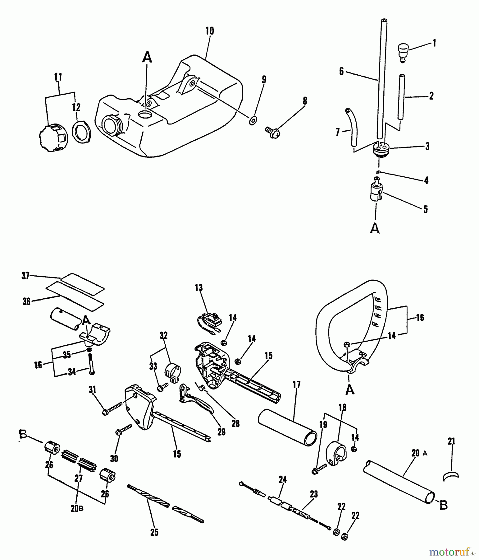 Echo Trimmer, Faden / Bürste SRM-1501 - Echo String Trimmer, S/N:0135001 - 9999999 Driveshaft, Fuel System, Throttle Control