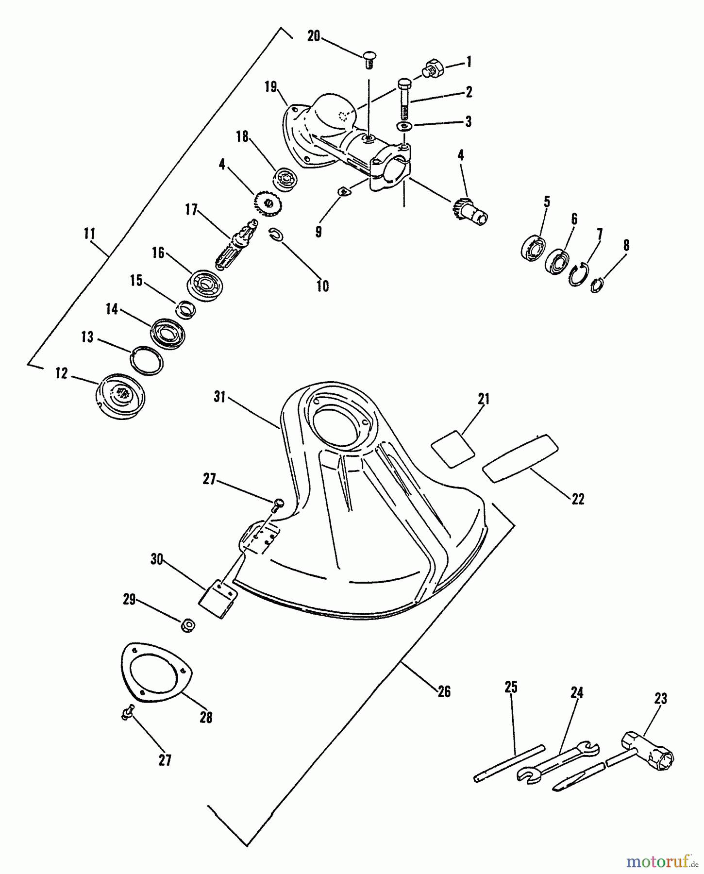 Echo Trimmer, Faden / Bürste SRM-1501 - Echo String Trimmer, S/N:0135001 - 9999999 Gear Case, Shield, Tools