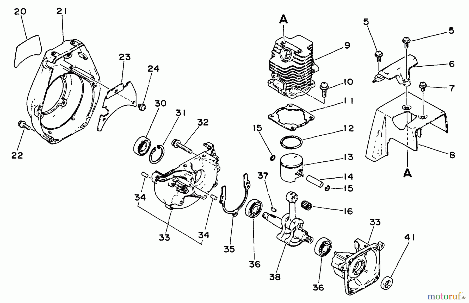 Echo Trimmer, Faden / Bürste SRM-2000 - Echo String Trimmer Engine, Crankcase, Fan Housing, Cover