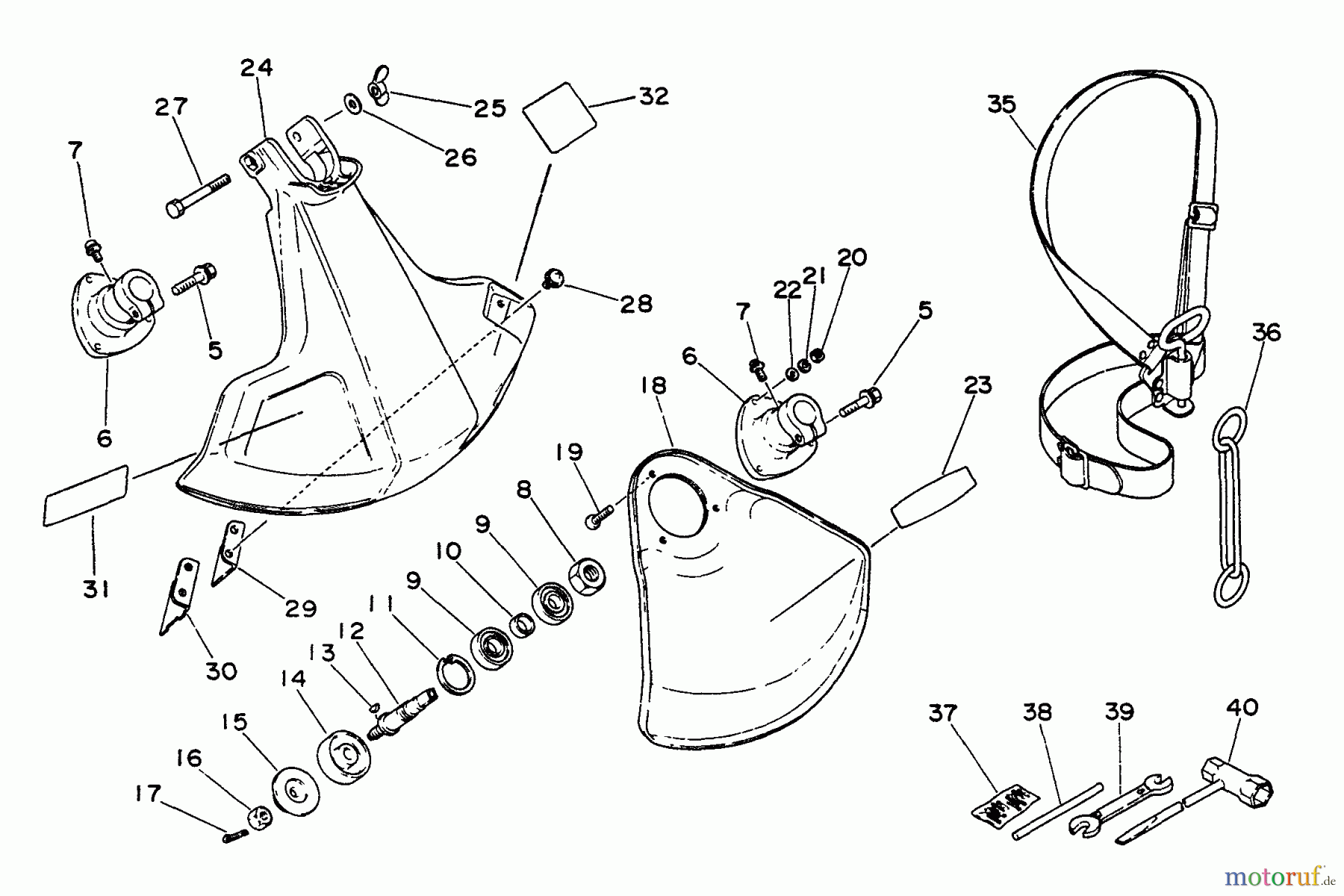 Echo Trimmer, Faden / Bürste SRM-2000 - Echo String Trimmer Shield, Gear Case, Harness, Tools