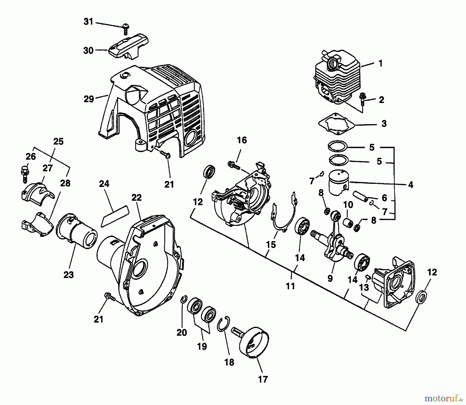 Echo Trimmer, Faden / Bürste SRM-2100SB - Echo String Trimmer (Type 1) Engine, Fan Housing, Cover