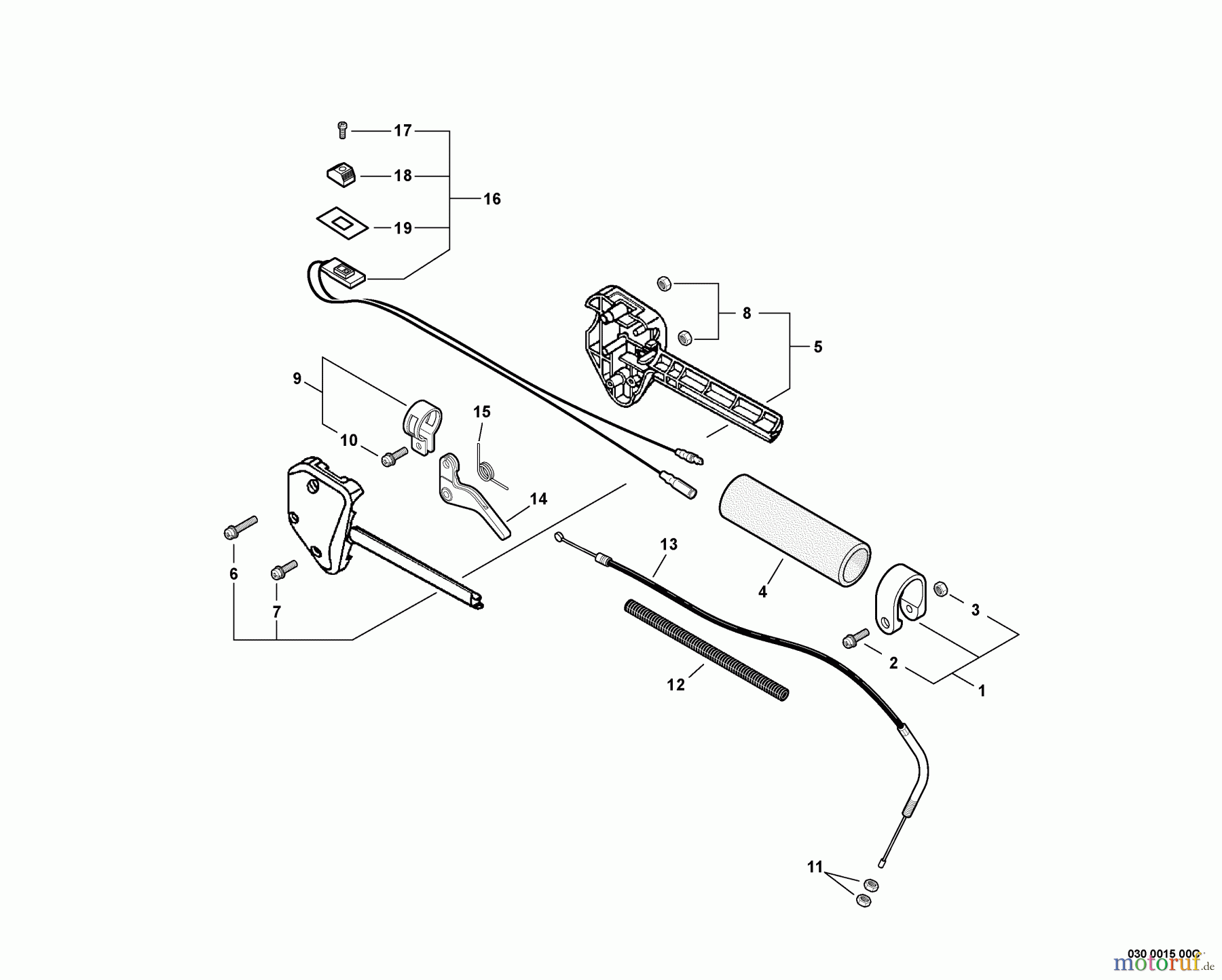 Echo Trimmer, Faden / Bürste SRM-211 - Echo String Trimmer, S/N:02001001 - 02999999 Control Handle, Throttle Cable, Ignition Switch