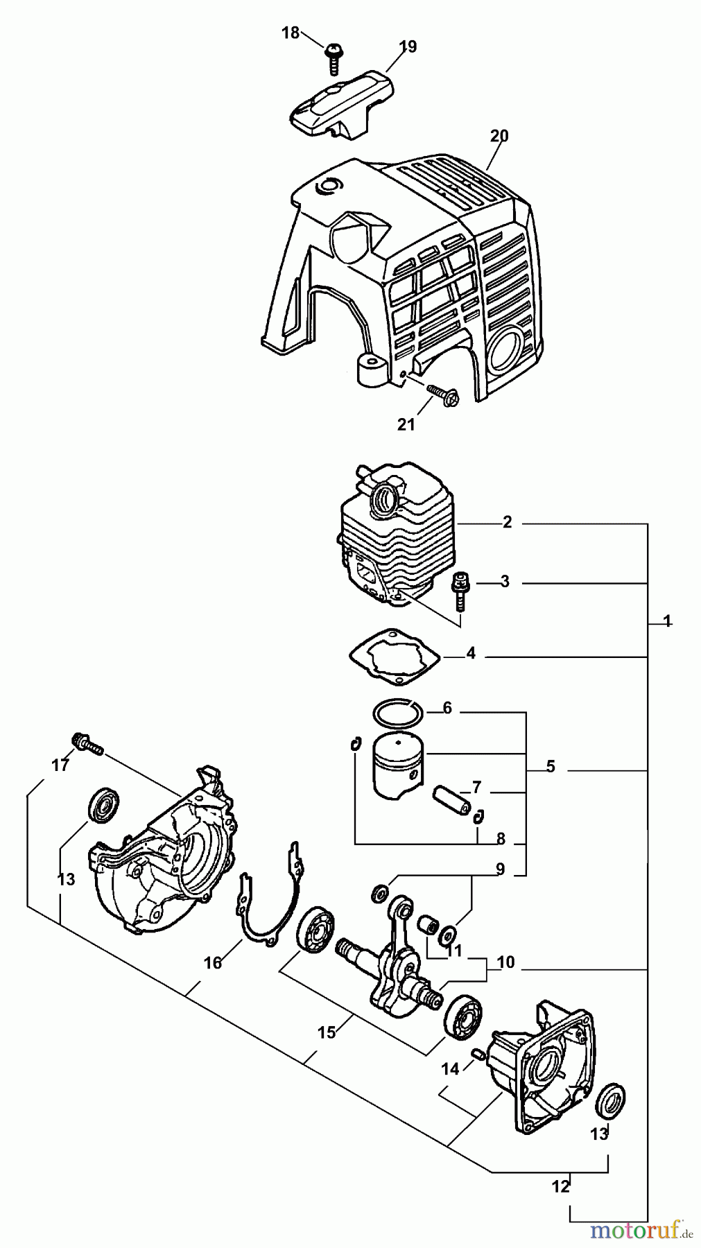 Echo Trimmer, Faden / Bürste SRM-2110 - Echo String Trimmer (Type 1) Engine, Crankcase, Cylinder Cover