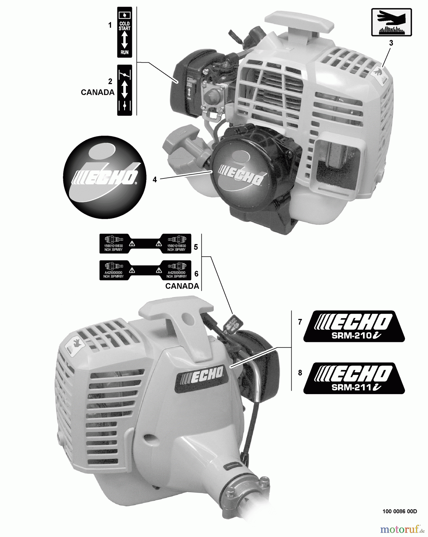 Echo Trimmer, Faden / Bürste SRM-210i - Echo String Trimmer, S/N:05001001 - 05999999 Labels