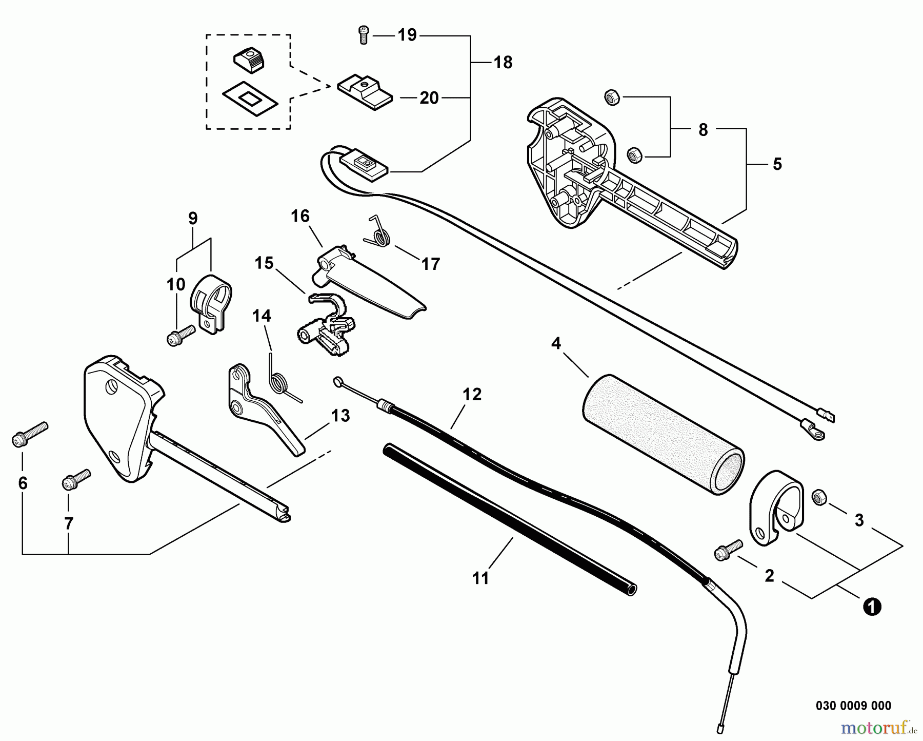 Echo Trimmer, Faden / Bürste SRM-210 - Echo String Trimmer, S/N:10001001 - 10999999 Control Handle, Throttle Cable, Ignition Switch