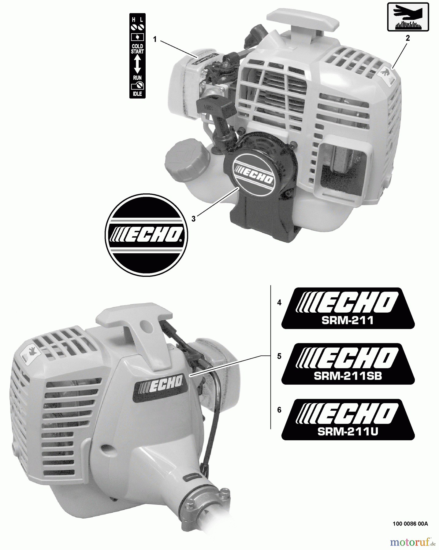 Echo Trimmer, Faden / Bürste SRM-211 - Echo String Trimmer, S/N:02001001 - 02999999 Labels