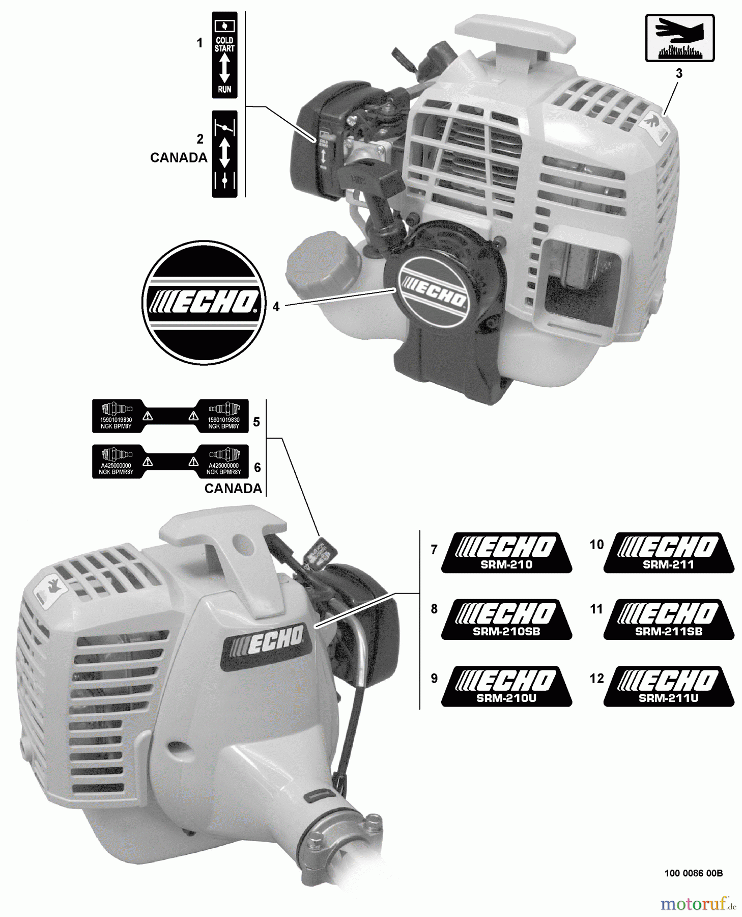 Echo Trimmer, Faden / Bürste SRM-211 - Echo String Trimmer, S/N:06001001 - 06999999 Labels S/N: 06001001 - 06017100