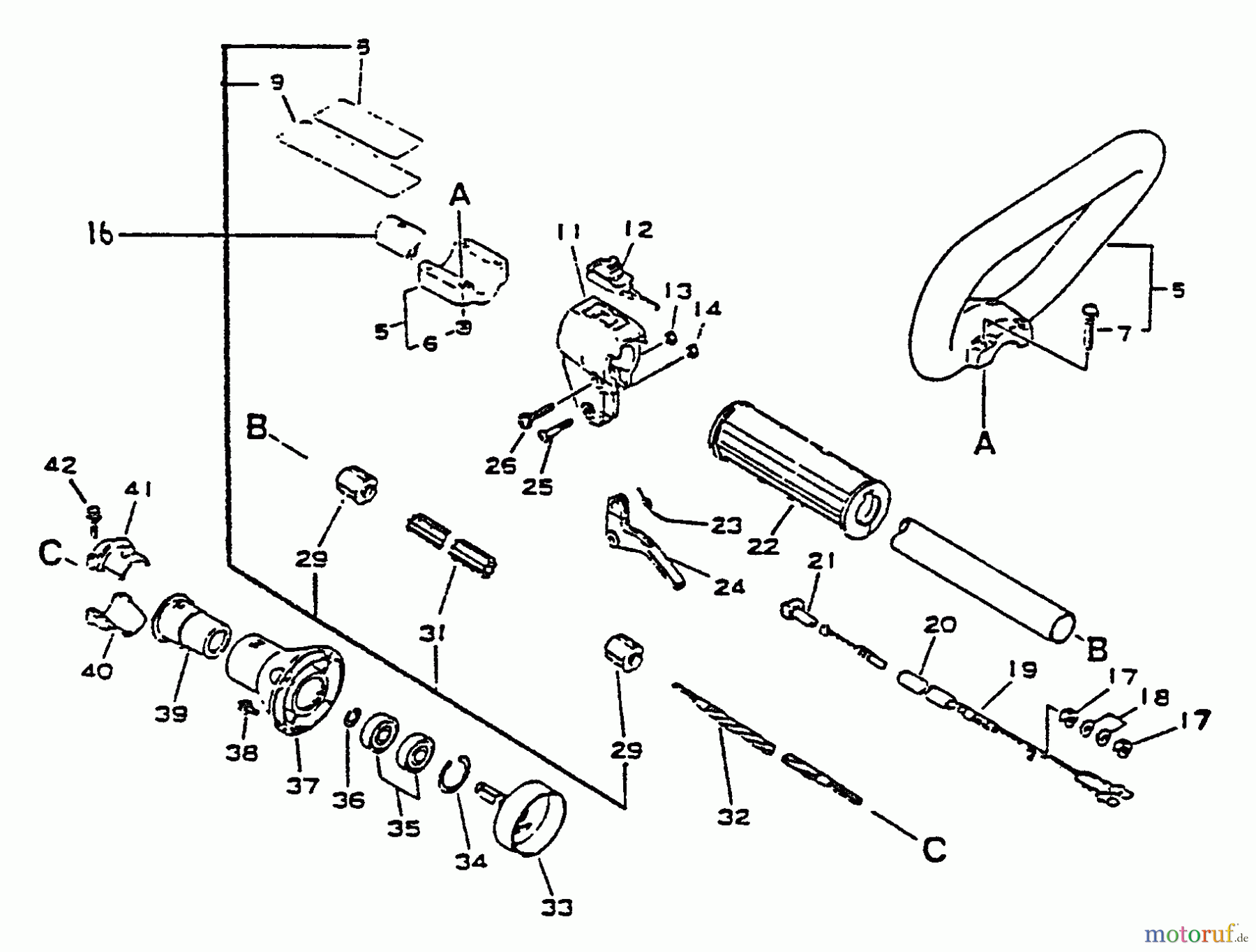 Echo Trimmer, Faden / Bürste SRM-2201 - Echo String Trimmer Driveshaft, Throttle, Stop Switch, Handles, Clutch Housing