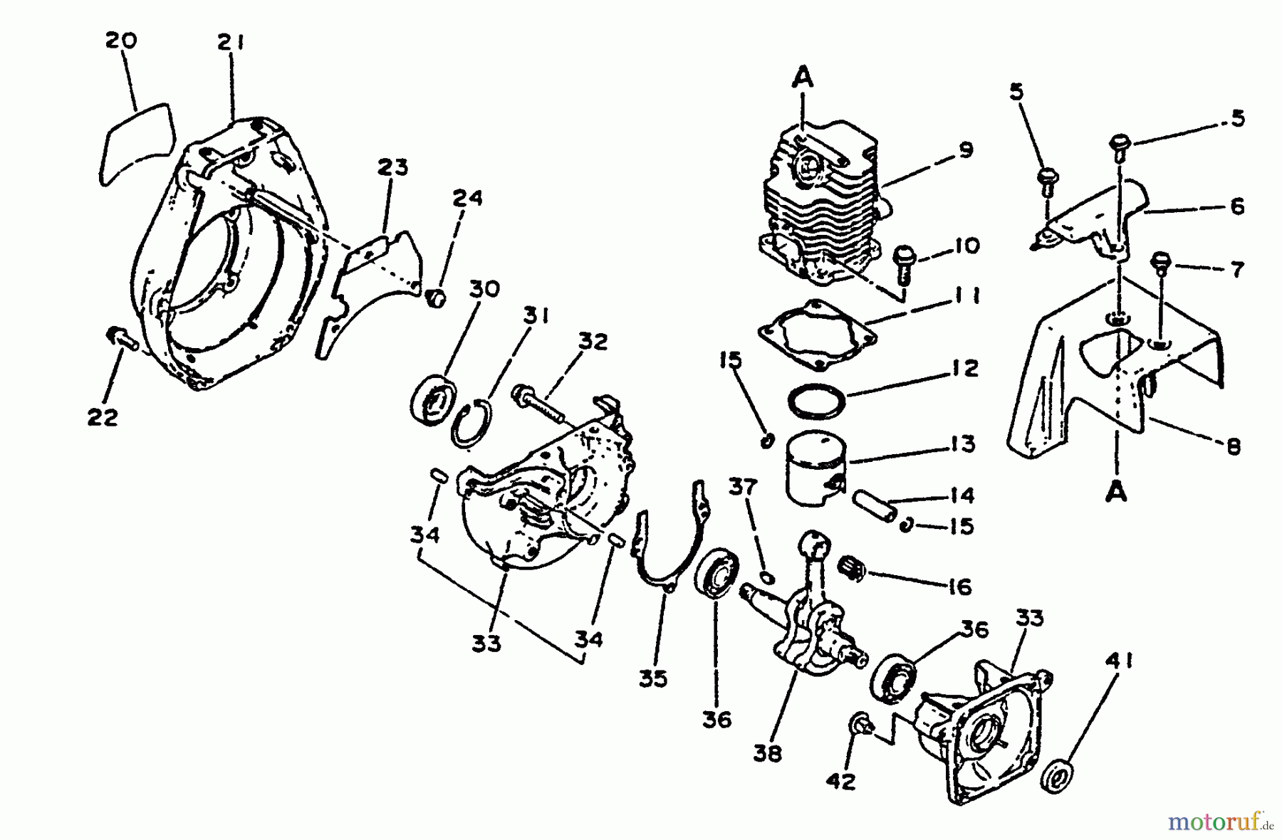 Echo Trimmer, Faden / Bürste SRM-2201 - Echo String Trimmer Engine, Crankcase, Fan Housing, Cover