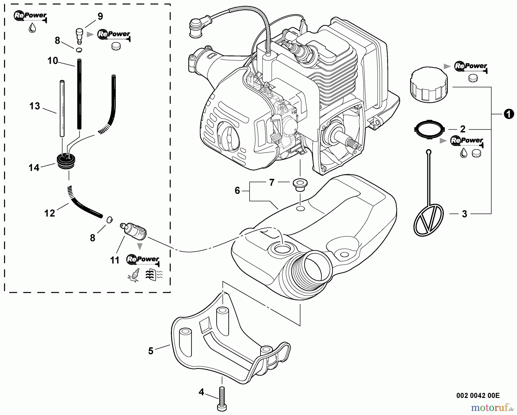 Echo Trimmer, Faden / Bürste SRM-225i - Echo String Trimmer, S/N:S08712001001 - S08712999999 Fuel System S/N: S08712001001 - S08712016292