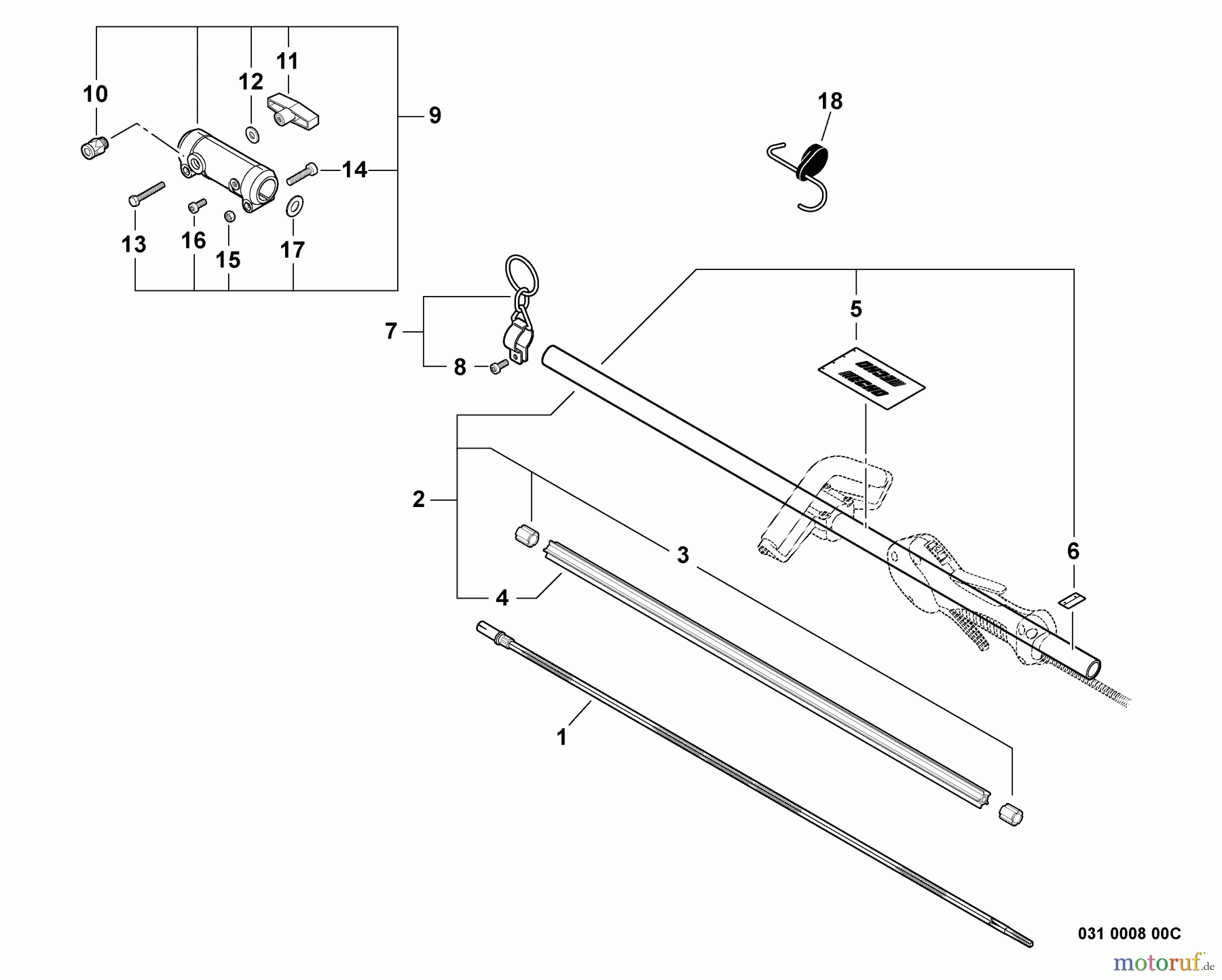 Echo Trimmer, Faden / Bürste SRM-225SB - Echo String Trimmer, S/N: S79411001001 - S79411999999 Main Pipe Assembly, Driveshaft, Coupler -- Upper