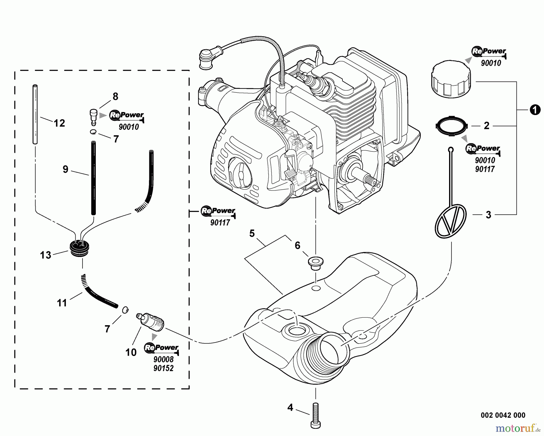  Echo Trimmer, Faden / Bürste PAS-225 - Echo Power Unit,  Fuel System  S/N: S59612001001 - S59612075807