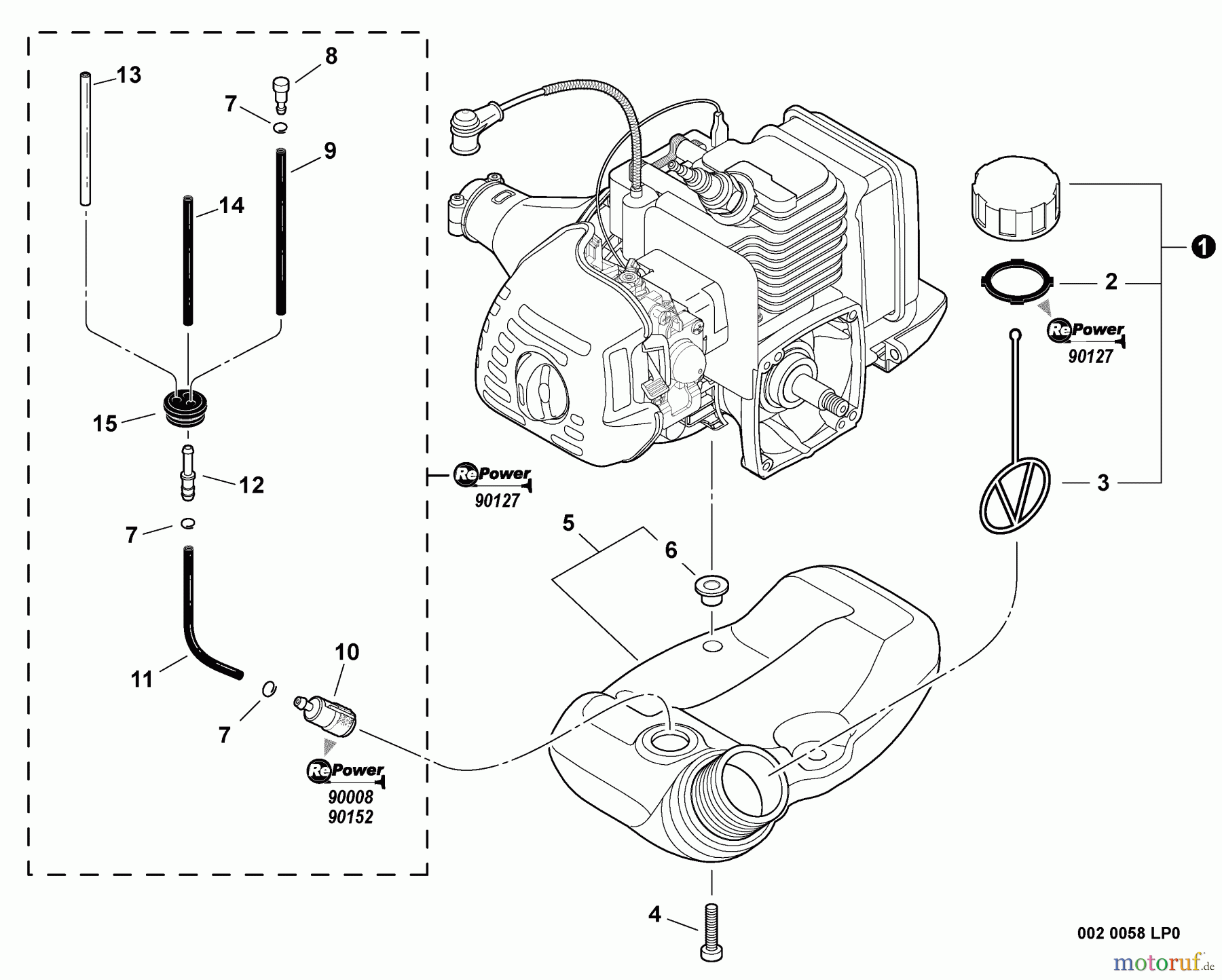 Echo Trimmer, Faden / Bürste PAS-225 - Echo Power Unit, Fuel System S/N: S59612075808 - S59612999999