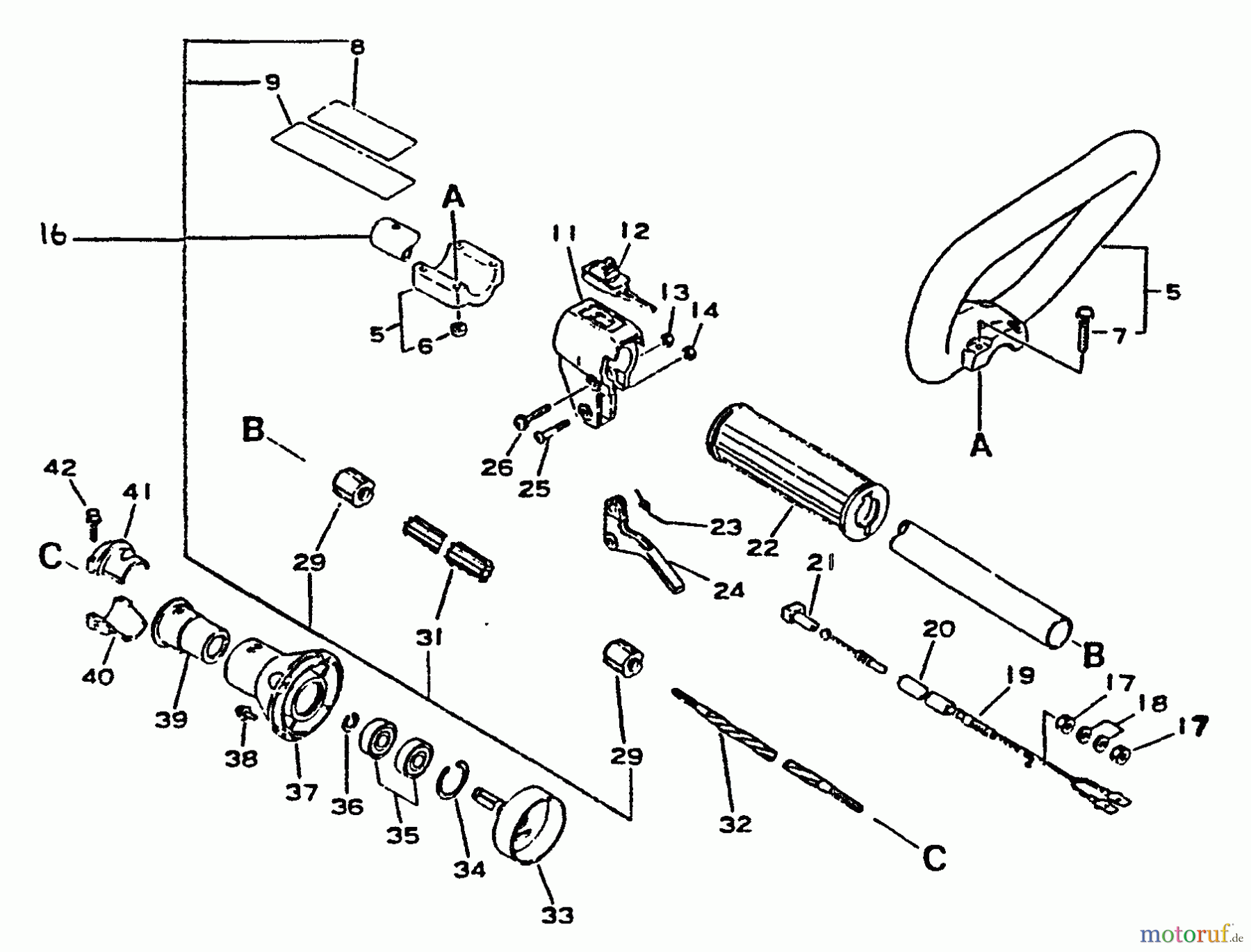 Echo Trimmer, Faden / Bürste SRM-2301 - Echo String Trimmer, S/N:001001 - 0031000 Driveshaft, Handles, Throttle, Stop Switch, Clutch Housing