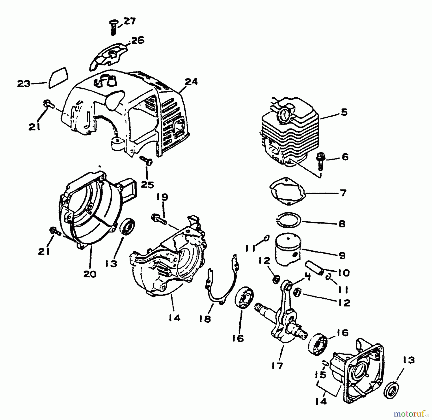 Echo Trimmer, Faden / Bürste SRM-2301 - Echo String Trimmer, S/N:001001 - 0031000 Engine, Crankcase, Fan Housing, Cover