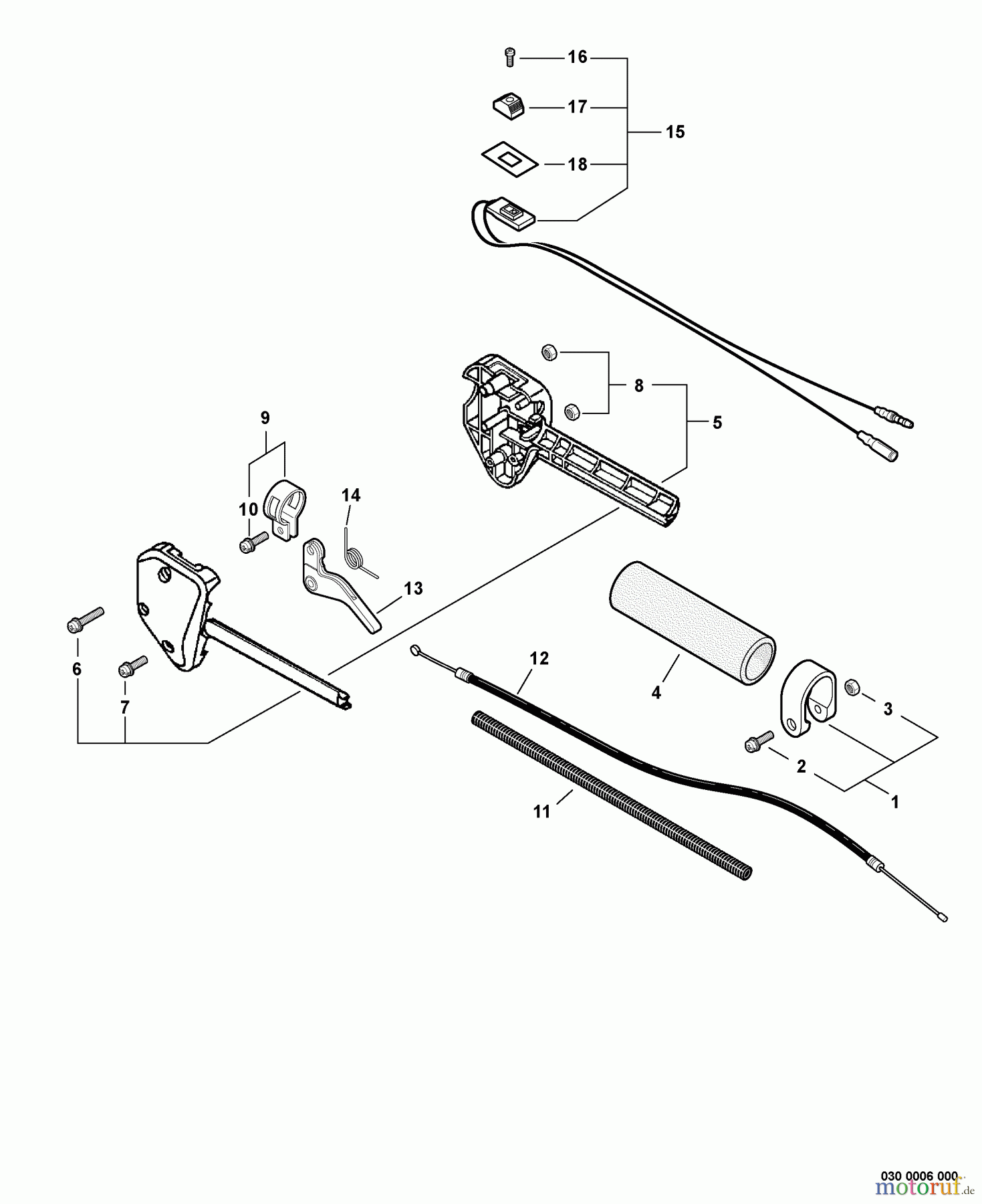 Echo Trimmer, Faden / Bürste SRM-231 - Echo String Trimmer, S/N:02001001 - 02999999 Control Handle, Throttle Cable, Ignition Switch