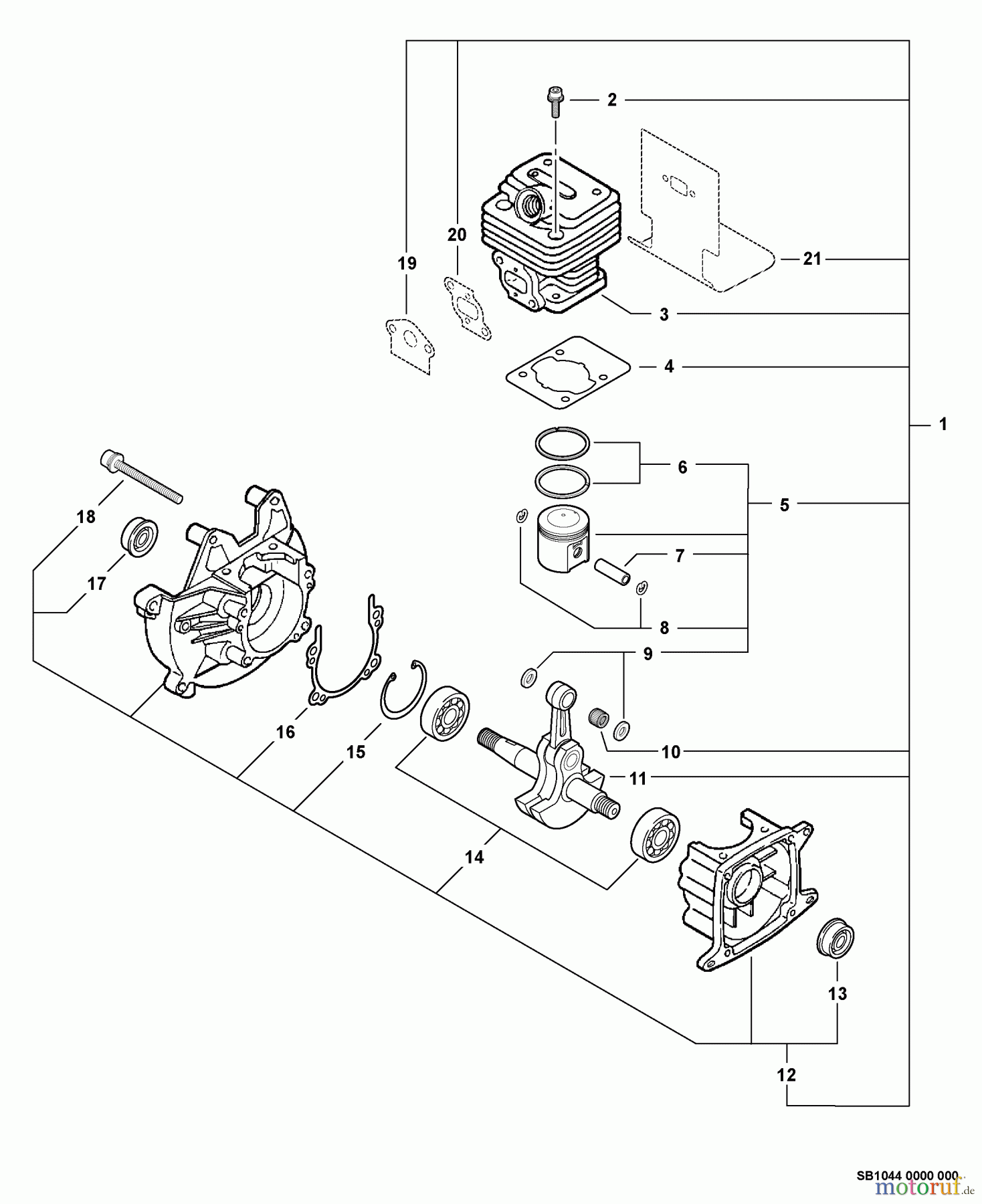 Echo Bläser / Sauger / Häcksler / Mulchgeräte PB-261L - Echo Back Pack Blower, S/N: 02001001 - 02999999 Engine, Short Block -- SB1044