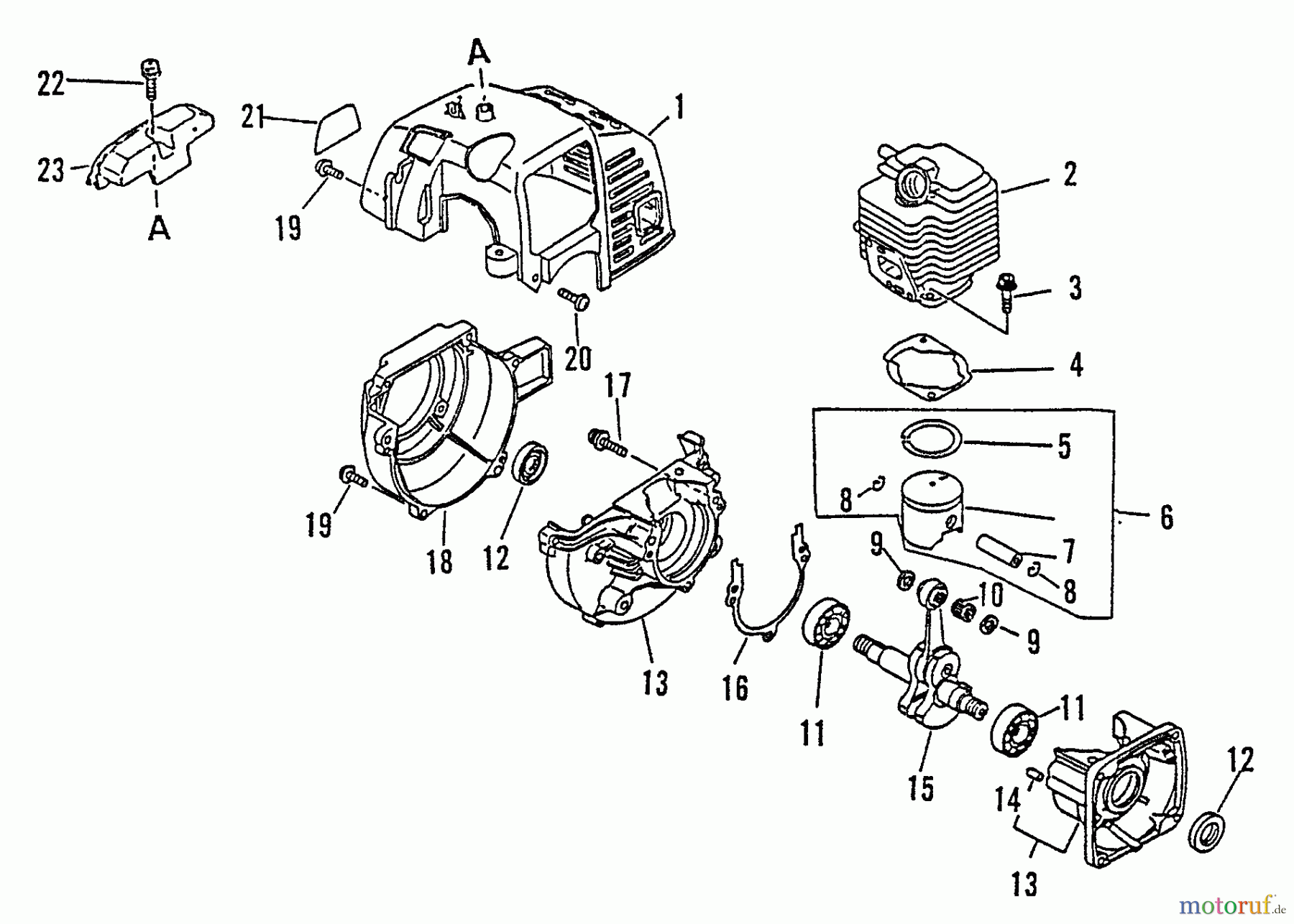 Echo Trimmer, Faden / Bürste SRM-2301 - Echo String Trimmer, S/N:0031001 - 9999999 Engine, Crankcase, Fan Housing, Cover