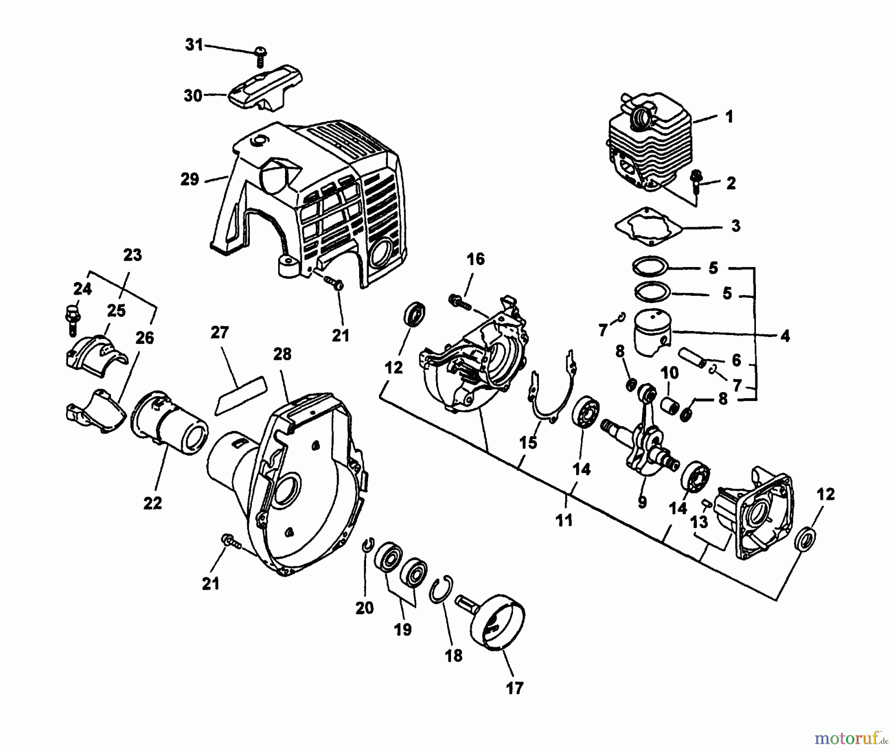 Echo Trimmer, Faden / Bürste SRM-2450 - Echo String Trimmer (Type 1E) Engine, Crankcase, Fan Housing Cover