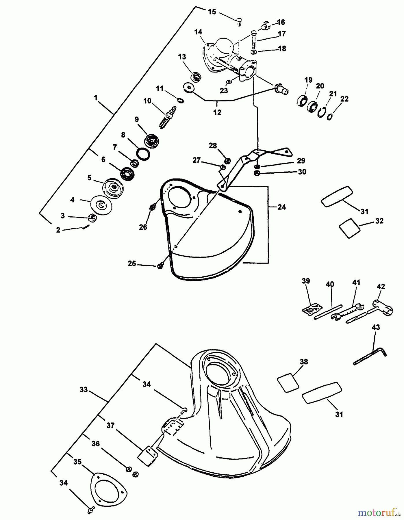 Echo Trimmer, Faden / Bürste SRM-2450 - Echo String Trimmer (Type 1) Gear Case, Shields, Tools