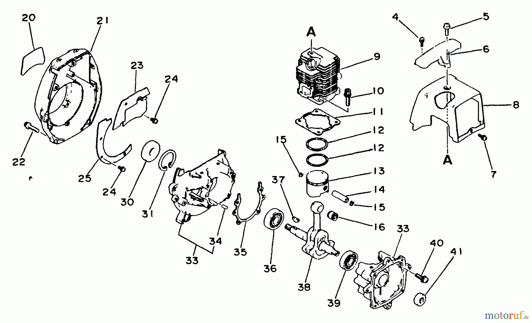 Echo Trimmer, Faden / Bürste SRM-2500 - Echo String Trimmer Engine, Crankcase, Fan Housing, Cover