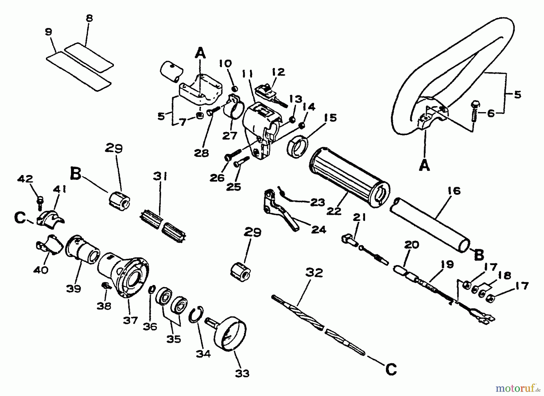 Echo Trimmer, Faden / Bürste SRM-2501 - Echo String Trimmer, S/N:001001 - 0010200 Clutch Housing, Driveshaft, Handles, Ignition Switch, Throttle
