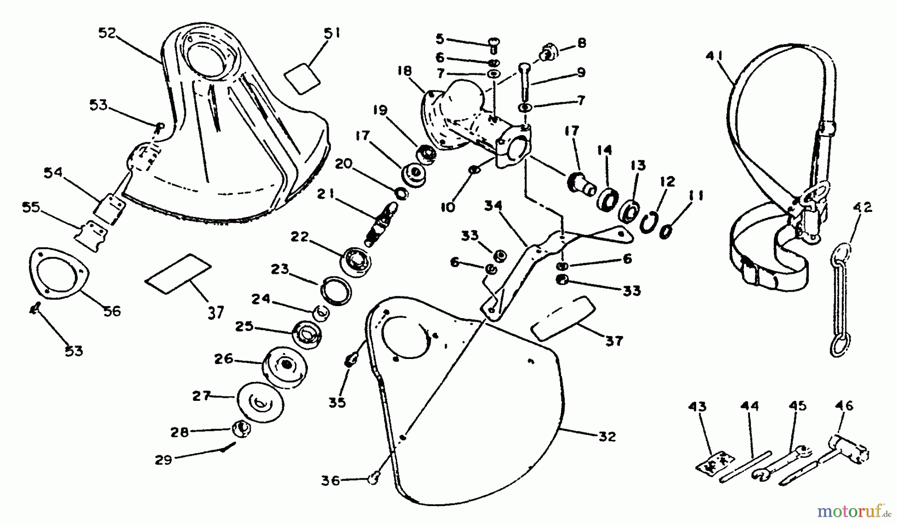Echo Trimmer, Faden / Bürste SRM-2501 - Echo String Trimmer, S/N:001001 - 0010200 Gear Case, Shield, Harness, Tools