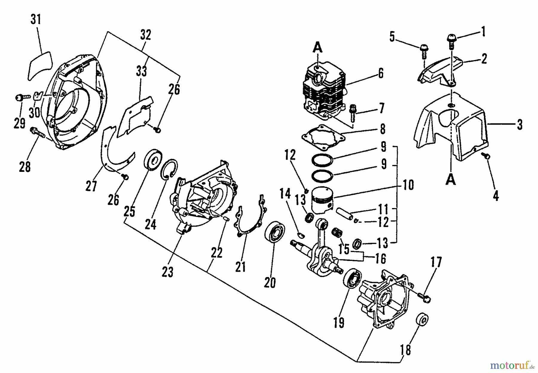 Echo Trimmer, Faden / Bürste SRM-2501 - Echo String Trimmer, S/N:0043001 - 0061968 Engine, Crankcase, Fan Housing, Cover