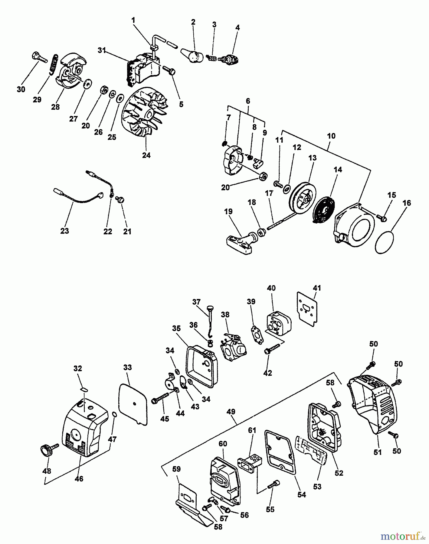 Echo Trimmer, Faden / Bürste SRM-2501S - Echo String Trimmer, S/N:098241 - 999999 Clutch, Exhaust, Ignition, Intake, Starter