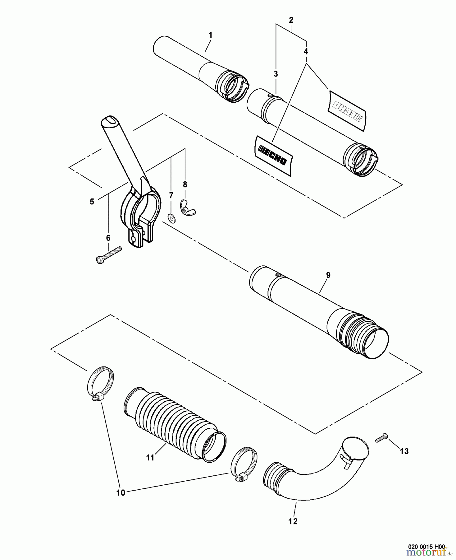 Echo Bläser / Sauger / Häcksler / Mulchgeräte PB-260i - Echo Back Pack Blower, S/N: 05001001 - 05999999 Blower Tubes, Handle