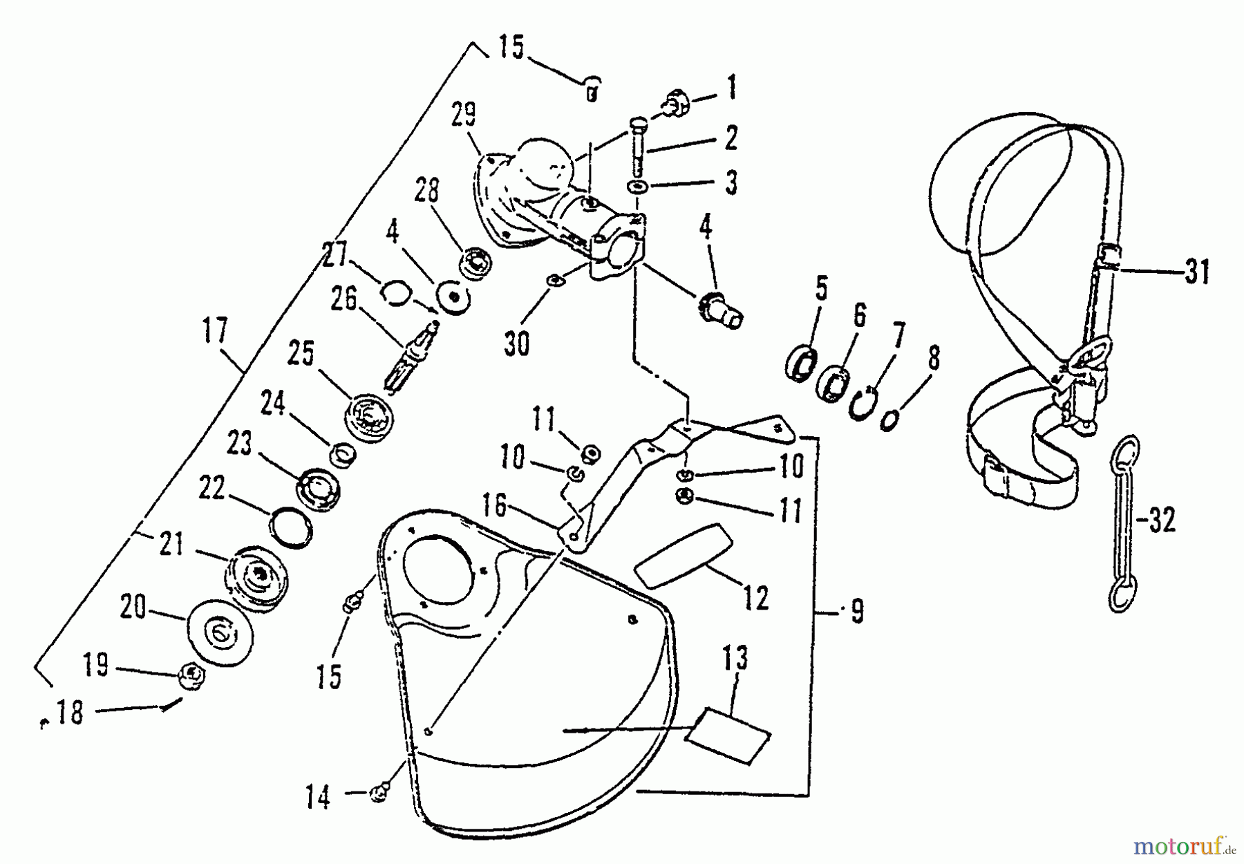 Echo Trimmer, Faden / Bürste SRM-2501 - Echo String Trimmer, S/N:079352 - 098240 Gear Case, Shield, Metal, Harness