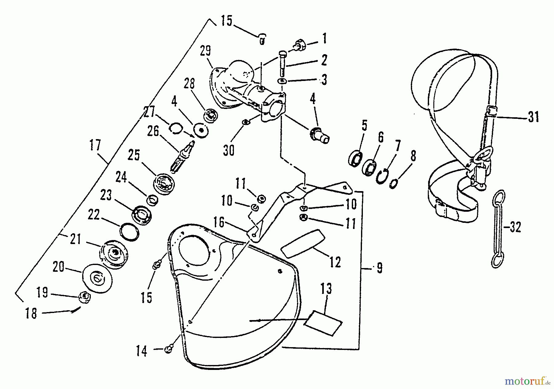 Echo Trimmer, Faden / Bürste SRM-2510 - Echo String Trimmer, S/N:098241 - 999999 Gear Case, Shield, Metal, Harness