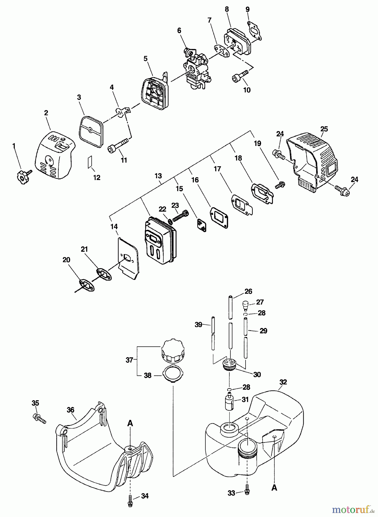 Echo Trimmer, Faden / Bürste SRM-2610 - Echo String Trimmer Intake, Exhaust, Fuel System, Stand