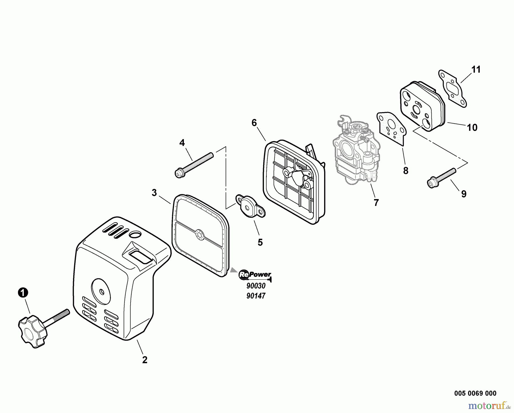 Echo Trimmer, Faden / Bürste SRM-260 - Echo String Trimmer, S/N:03001001 - 03999999 Intake