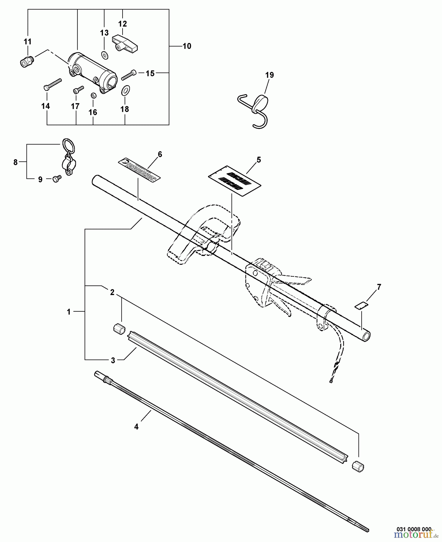 Echo Trimmer, Faden / Bürste SRM-210SB - Echo String Trimmer, S/N: S65511001001 - S65511999999 Main Pipe Assembly, Driveshaft, Coupler -- Upper