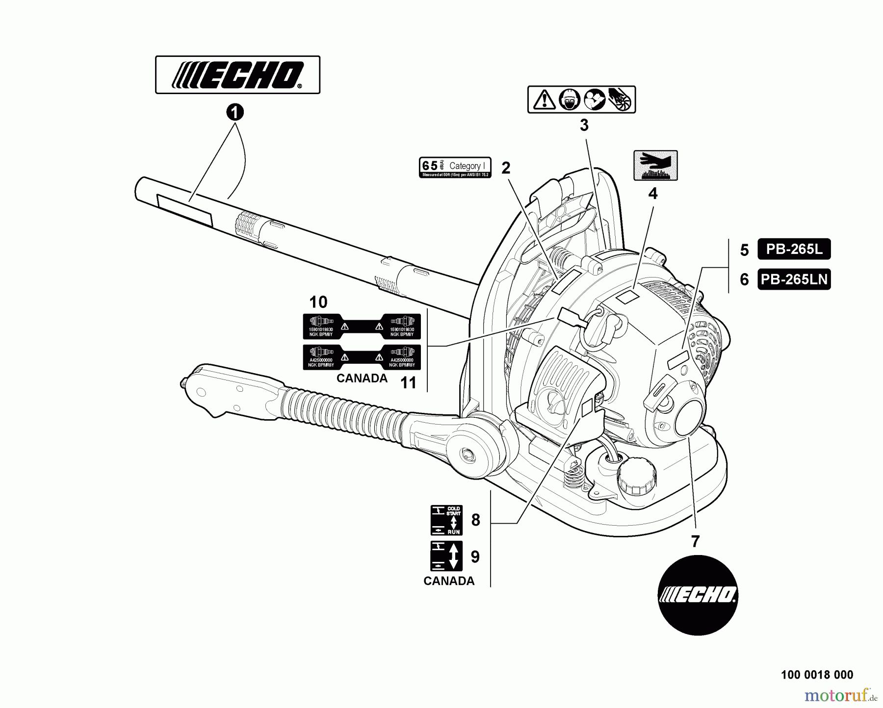 Echo Bläser / Sauger / Häcksler / Mulchgeräte PB-265LN - Echo Blower/Vacuums, S/N: P35411001001 - P35411999999 Labels