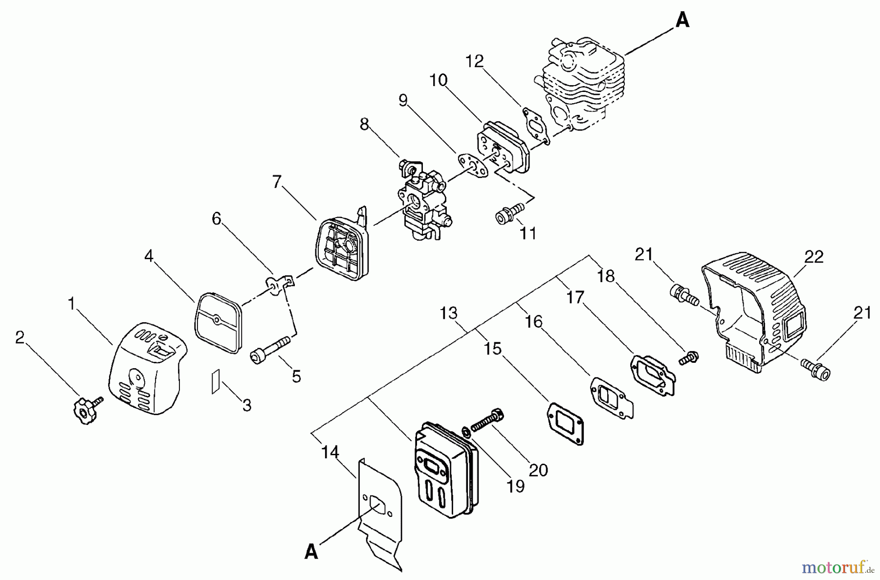 Echo Trimmer, Faden / Bürste SRM-270 - Echo String Trimmer/Brush Cutter, S/N: 36001001 - 36999999 Air Cleaner, Carburettor, Muffler