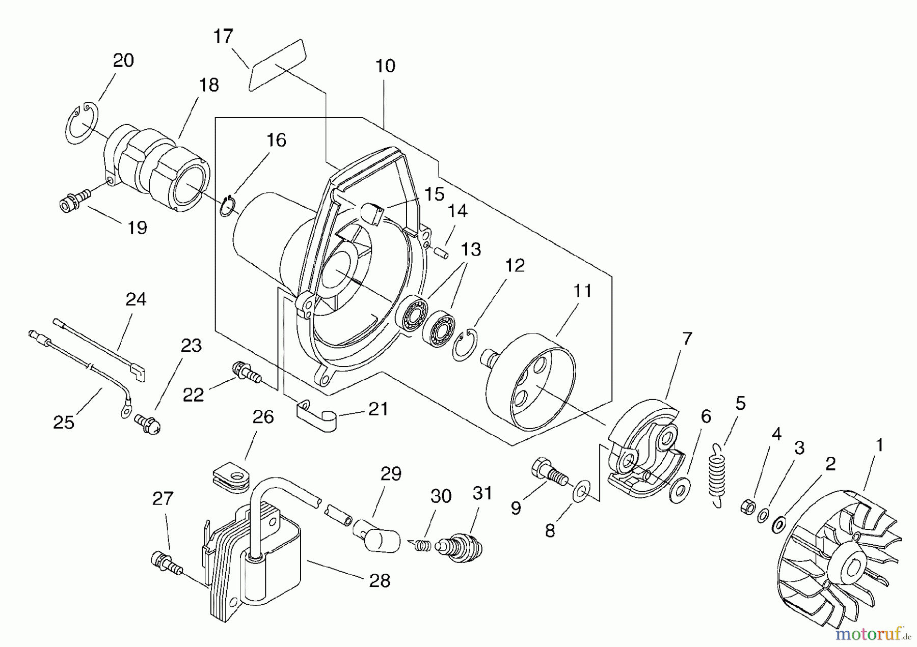 Echo Trimmer, Faden / Bürste SRM-270 - Echo String Trimmer/Brush Cutter, S/N: 36001001 - 36999999 Fan Cover, Magneto, Clutch