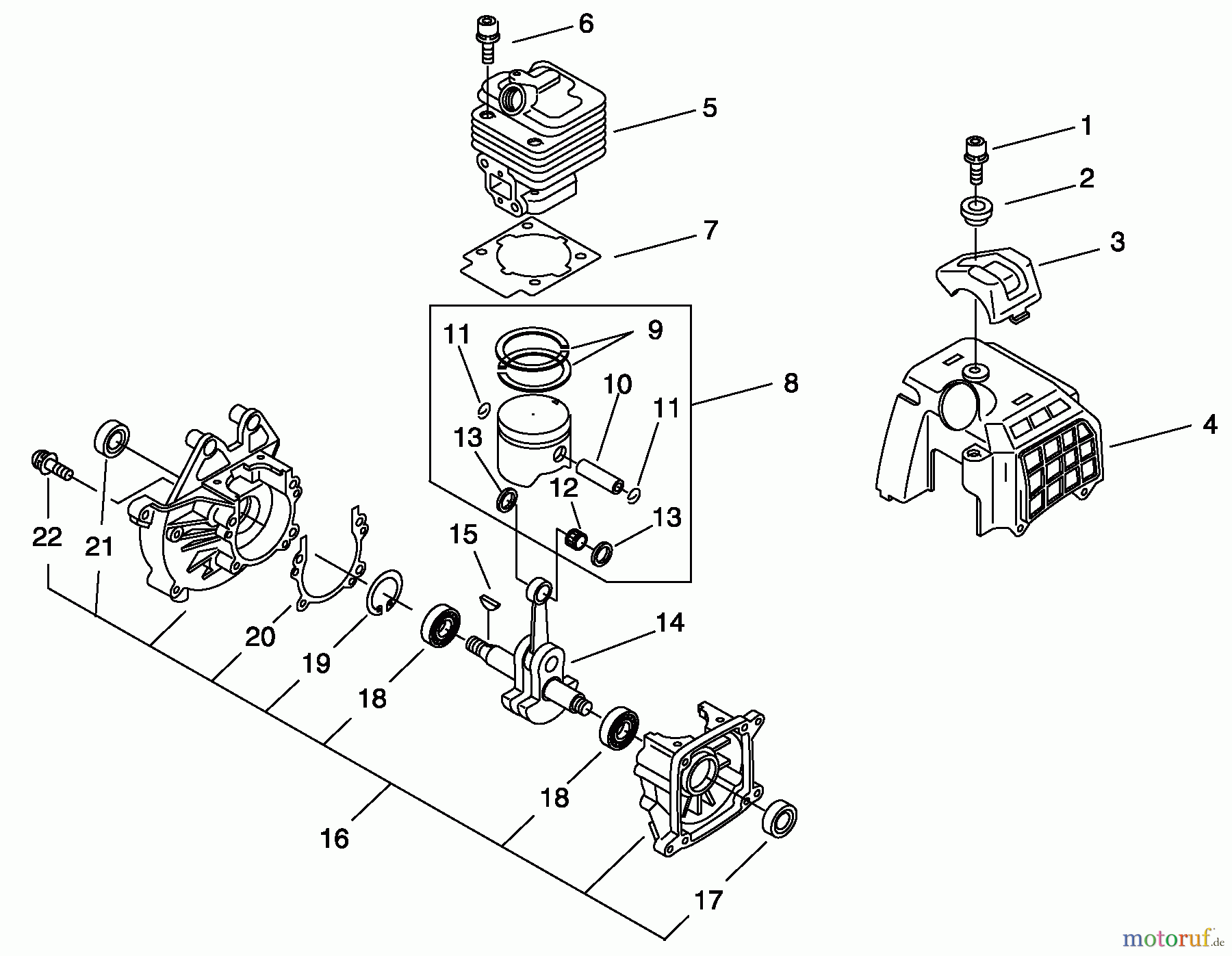 Echo Trimmer, Faden / Bürste SRM-270U - Echo String Trimmer/Brush Cutter, Cylinder, Piston, Crankcase, Engine Cover