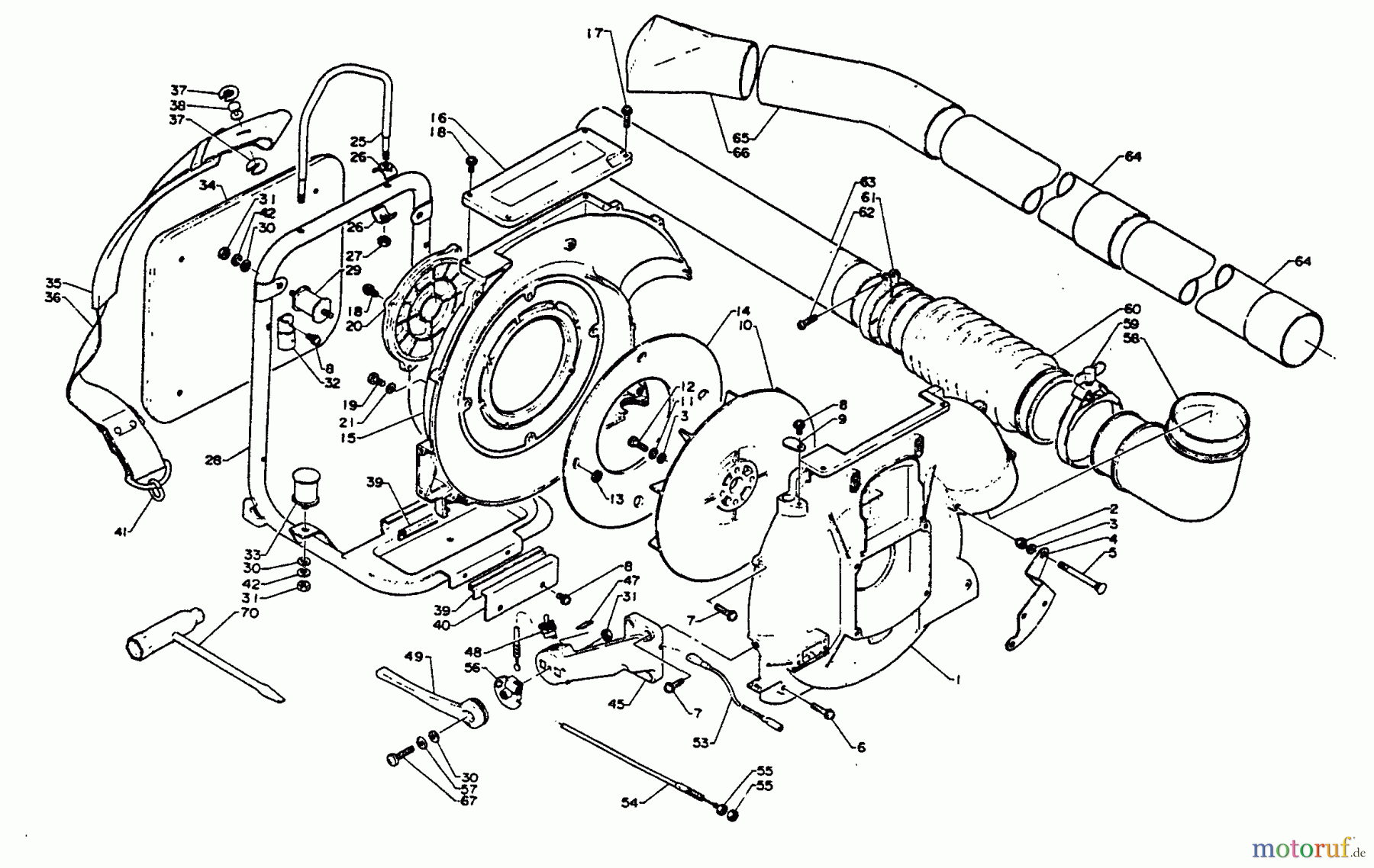  Echo Bläser / Sauger / Häcksler / Mulchgeräte	 PB-400 - Echo Back Pack Blower, S/N 001001 - 054522 Fancase, BackPack Band, Frame, Thr Control, Switch, Blowing Pipe, Tool