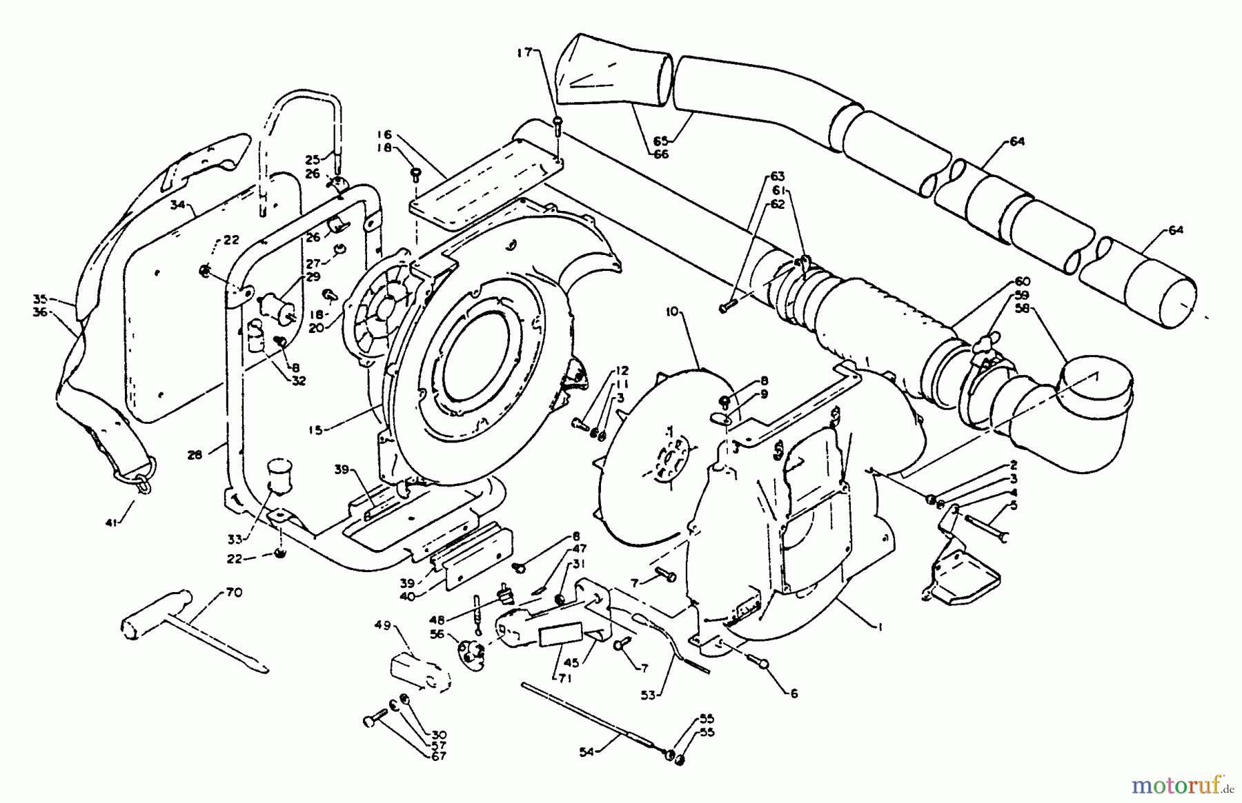 Echo Bläser / Sauger / Häcksler / Mulchgeräte PB-400 - Echo Back Pack Blower, S/N 054523 - 999999 Fan Case,Backpack Band,Frame,Throttle Ctrl,Switch,Blowing Pipe,Tools