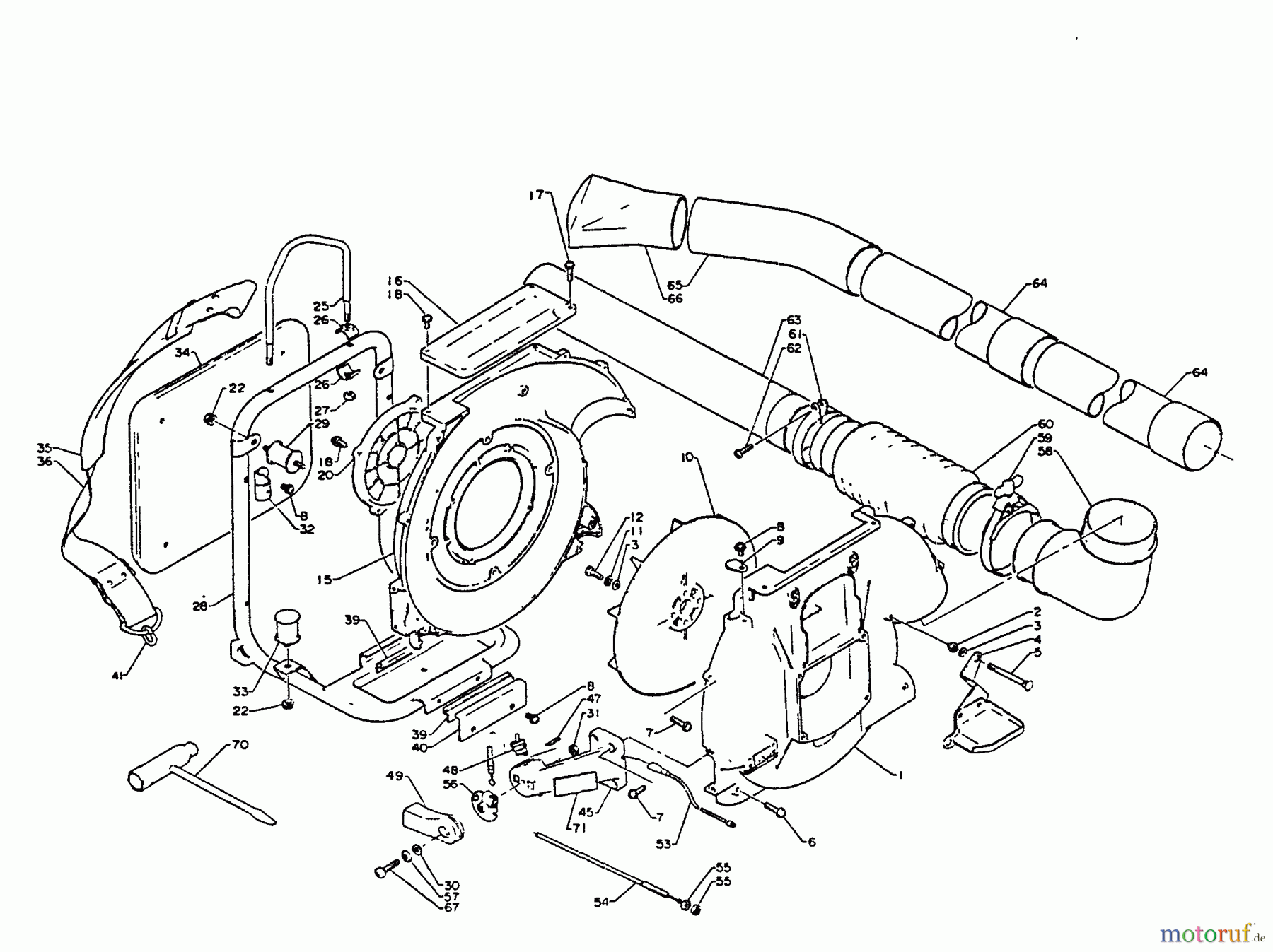  Echo Bläser / Sauger / Häcksler / Mulchgeräte	 PB-400E - Echo Back Pack Blower, S/N 001001 - 128095 Fan Case,Backpack Band,Frame,Thr Ctrl,Switch,Blowing Pipe,Tools