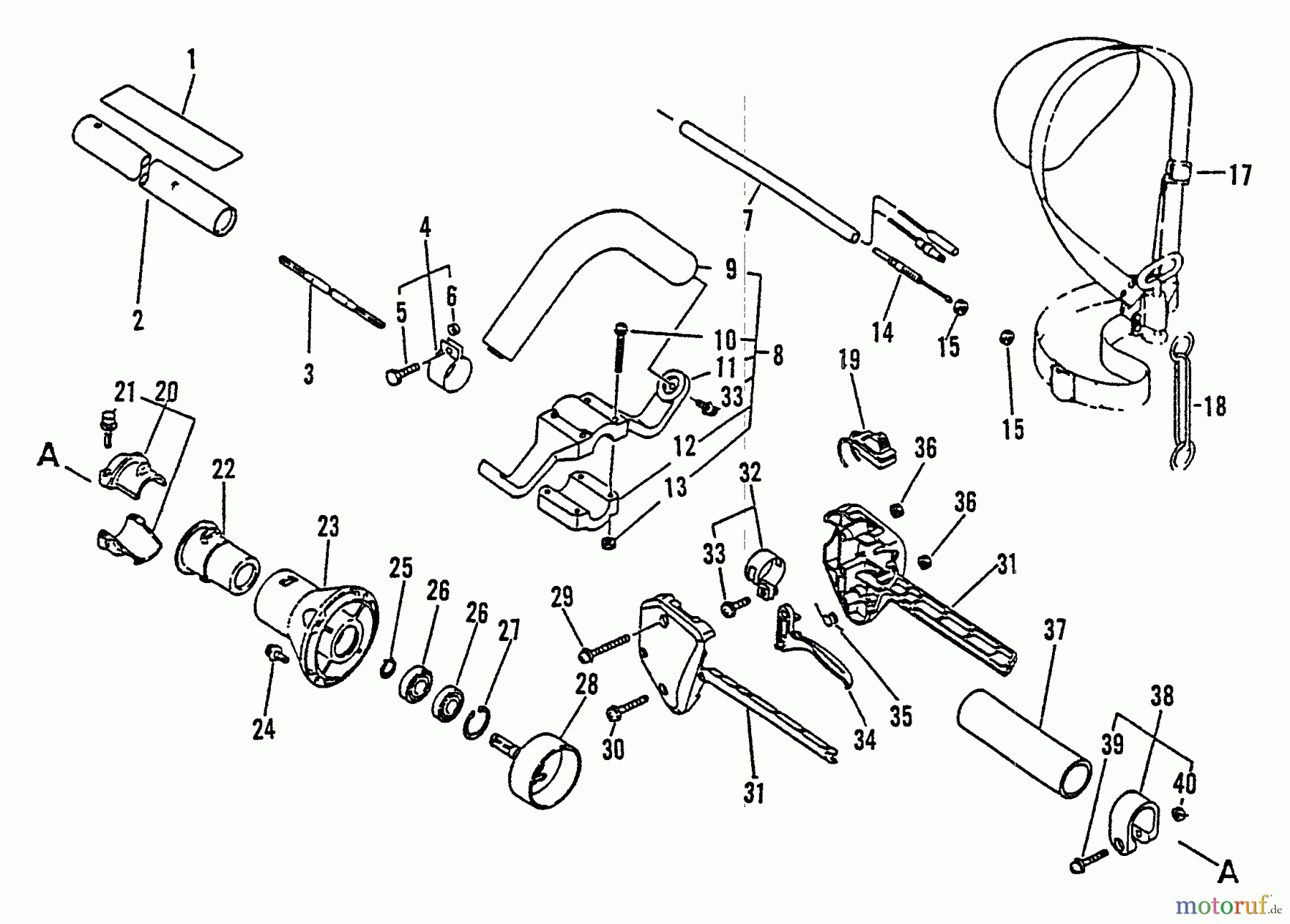 Echo Trimmer, Faden / Bürste SRM-3000 - Echo String Trimmer, S/N:037501 - 043225 Driveshaft, Clutch Housing, Throttle, Stop Switch, Handles, Harness