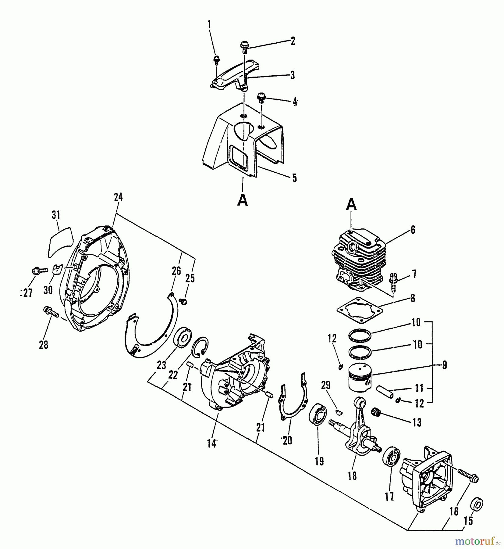 Echo Trimmer, Faden / Bürste SRM-3000 - Echo String Trimmer, S/N:037501 - 043225 Engine, Crankcase, Fan Housing, Cover