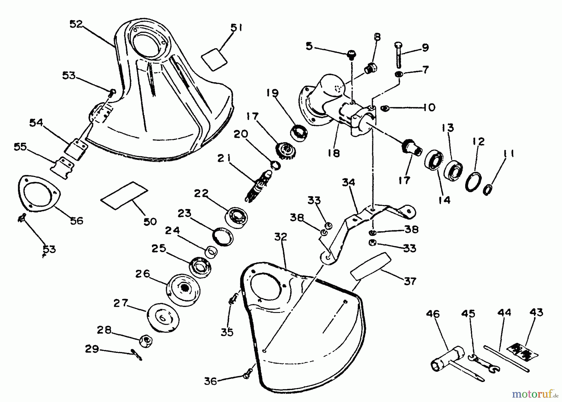 Echo Trimmer, Faden / Bürste SRM-3010 - Echo String Trimmer, S/N: 001001 - 021090 Shield, Gear Case, Tools