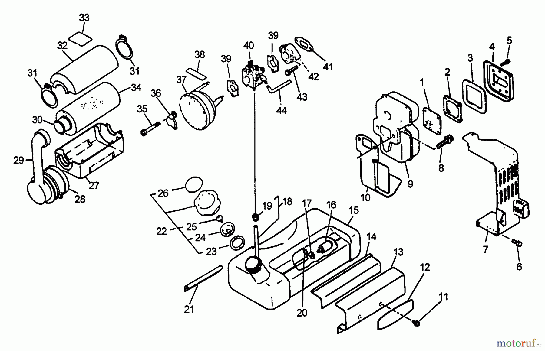 Echo Bläser / Sauger / Häcksler / Mulchgeräte PB-400E - Echo Back Pack Blower, Type 1E S/N 001001 & Up Exhaust, Fuel System, Intake (06/96)